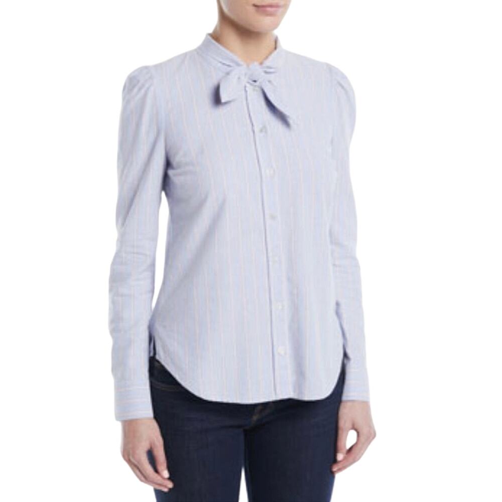 Veronica Beard Dunbar Striped Button Down Shirt Light Blue Dressy Womens Size XS